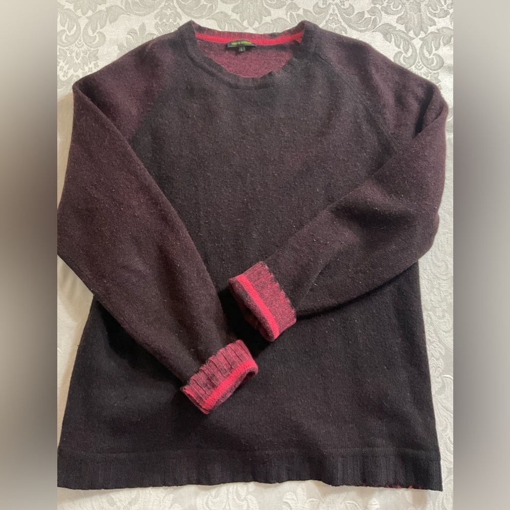 Martin GORDON Lambswool Sweater Crew Neck Burgundy/black  Men's Size Large